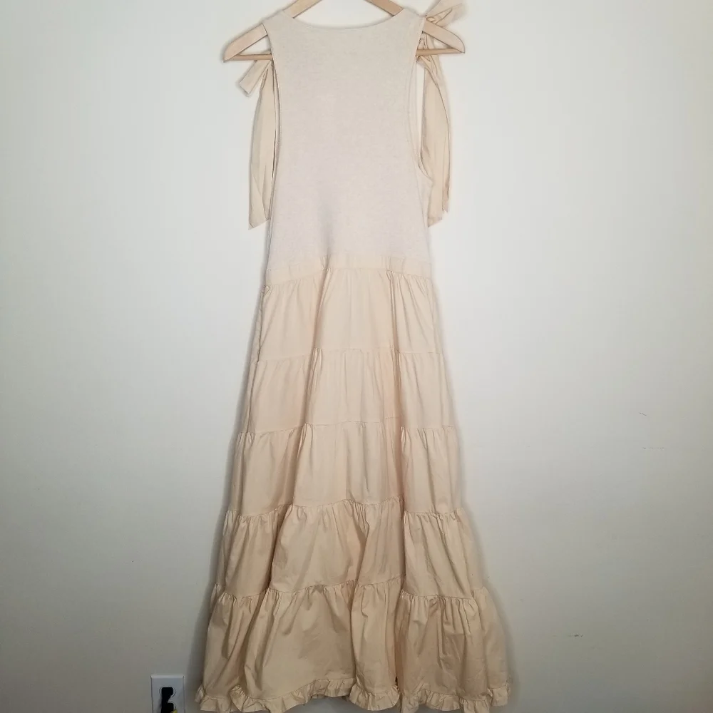 Ulla Johnson Tiered Midi Dress Ivory Oatmeal Cotton Boho Prairie Dress Hope